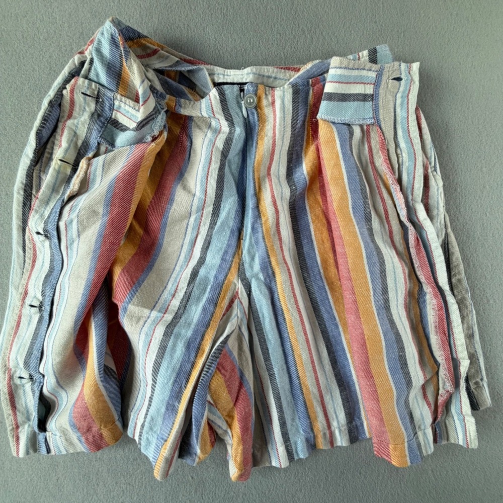Vintage‎ Lizsport Petite Women's Shorts Size 10 Striped Linen Blend Button Front - Picture 12 of 16
